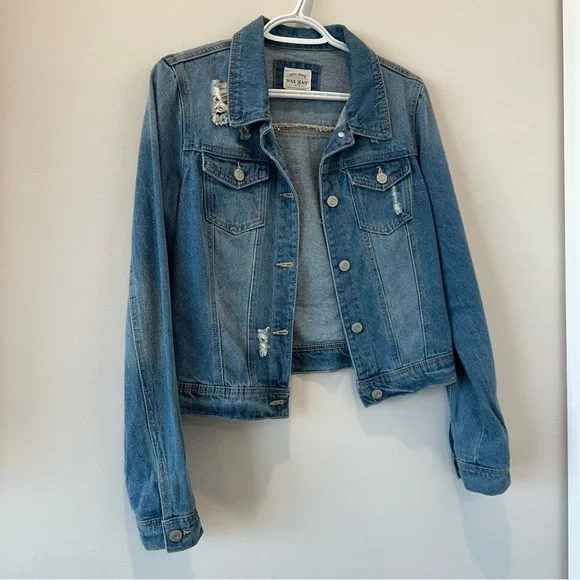 Wax Jean Vintage Denim Jacket Mid Blue Wash Distressed Casual Layers Medium VTG - Picture 3 of 12